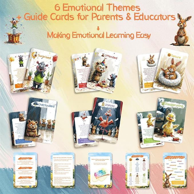 Emotion Cards for Kids – 50 Laminated Feelings & Calm-Down Cards for Classroom & Home, Soft-Touch Waterproof, Ages 3–12, SEL Tools with 60 Stickers & 6 Bracelets Stocking Stuffers
