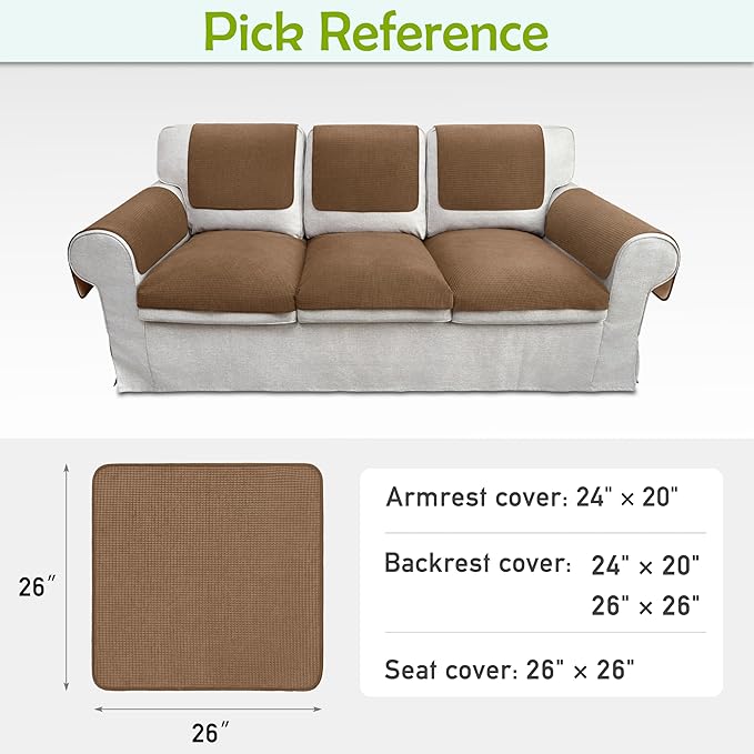 Couch Arm Covers, Waterproof Armrest Cover for Sofa, Armchair, Loveseat, Non-Slip Recliner Arm Covers, Sofa Headrest Covers, Arm Chair Covers Set of 2 (Coffee, 26"×26")