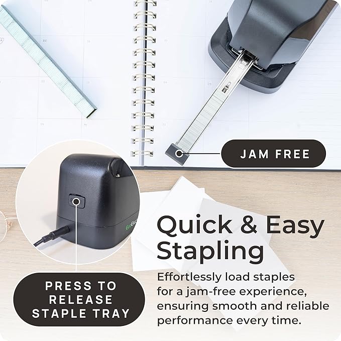 EcoElectronix Heavy Duty Electric Stapler - Heavy Pro, 45 Sheet Capacity, Quiet Operation, Jam-Free and Easy Reload - AC Adapter