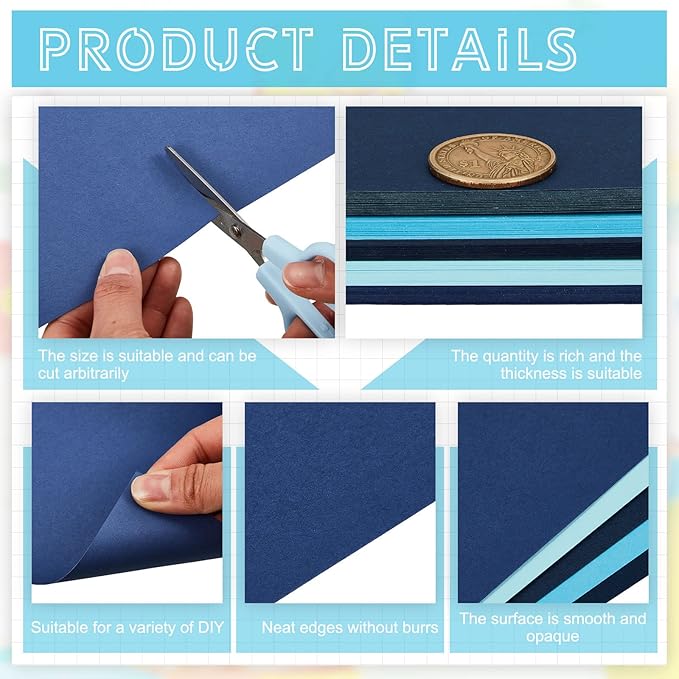 Sinmoe 100 Sheets 5 Shades Cardstock Paper 8.5 x 11 Inches 180gsm Solid Core Printer Paper for Scrapbooking DIY Arts Crafts Making Office Home Supplies (Blue Series)
