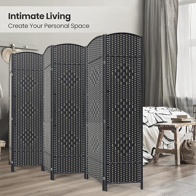 Cocosica 6 Panel Room Divider,6Ft Folding Privacy Screen,Tall - Extra Wide Foldable Panel Partition Wall Divider with Diamond Double-Weaved Hand-Woven Design Room Screen Divider
