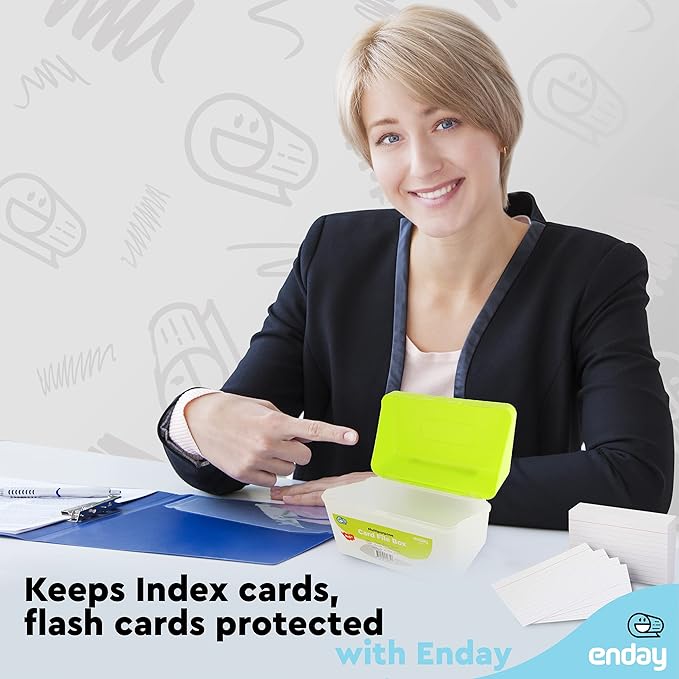 Enday Index Card Holder Green, 3x5 Note Flash Card Organizer Case, Index Card File w/flip top, Notecard Recipe, Holder, Holds 250 Cards, Also Available in Purple, Red, Blue, Grey, Pink – (1 PC)