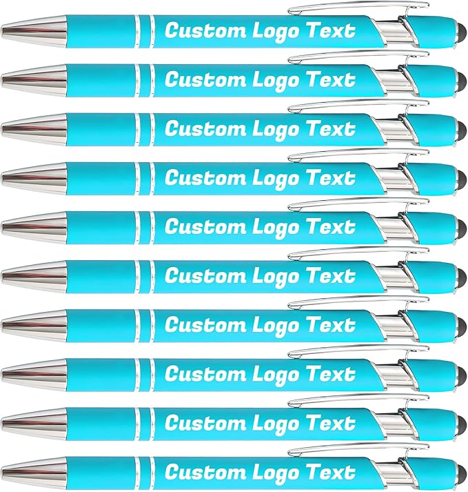 HEYZARDA Personalized Pens with Name Text Logo Custom Ballpoint Pen for Business Office Events with Stylus for Touchscreen 10 Pcs Lake