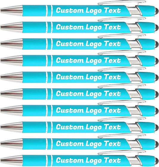 HEYZARDA Personalized Pens with Name Text Logo Custom Ballpoint Pen for Business Office Events with Stylus for Touchscreen 100 Pcs Lake