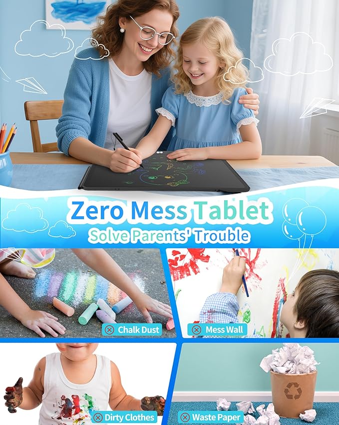Rechargeable LCD Writing Tablet for Kids, 16 Inch Colorful Drawing Tablet, Educational Toddler Drawing Pad, Reusable Learning Toys for Kids (Ages 3-12), Ideal Gift for Christmas Birthday (Blue)