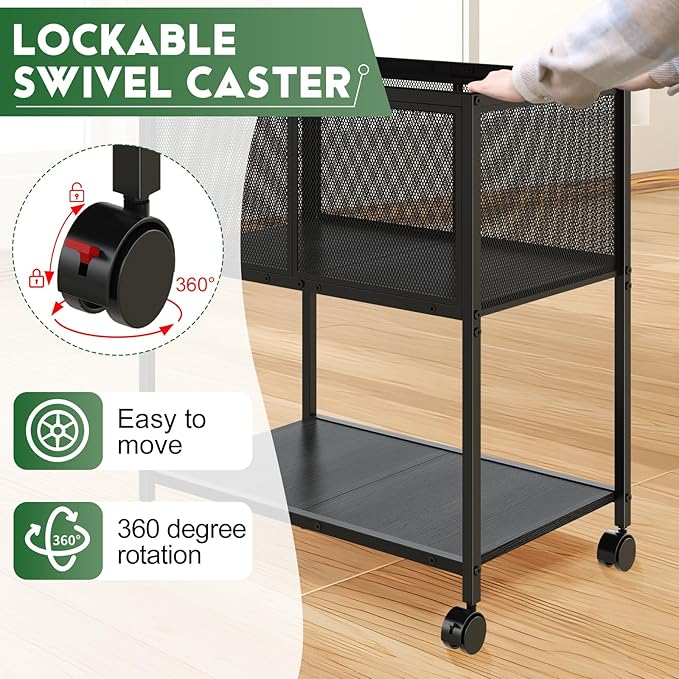 Sbanmao Rolling File Cart, Mobile File Cabinet with Wheels Hanging Files, Metal Hanging File Folder Cart File Organizer Fit Letter Size for Home Office, Black (Patent Pending)