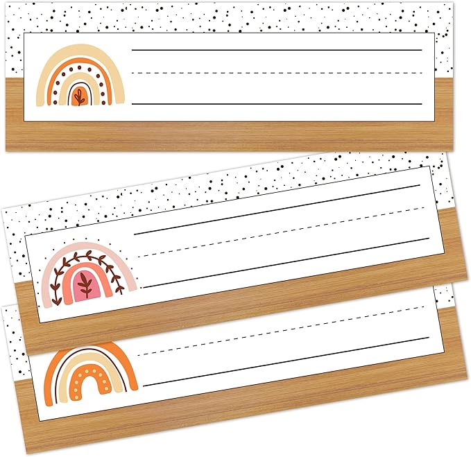 Name Tags for Classroom Cubbies, 30 Boho Rainbow Name Plates for Desks, Back to School Self Adhesive Name Tags Sticker for Teachers Elementary - A03