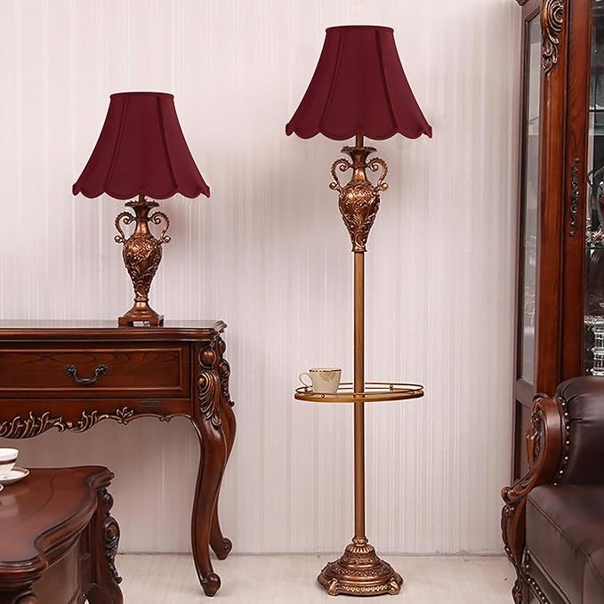GOSO Set of 1 Elegant Leaf Scalloped Lamp Shade Burgundy, 6×13×9.8 Inch Spider Bell Lamp Shade for Table Lamp,Floor Lamps Replac Braids with Petal Edges,Easy Assembly Art Decor Shades for Bedroom