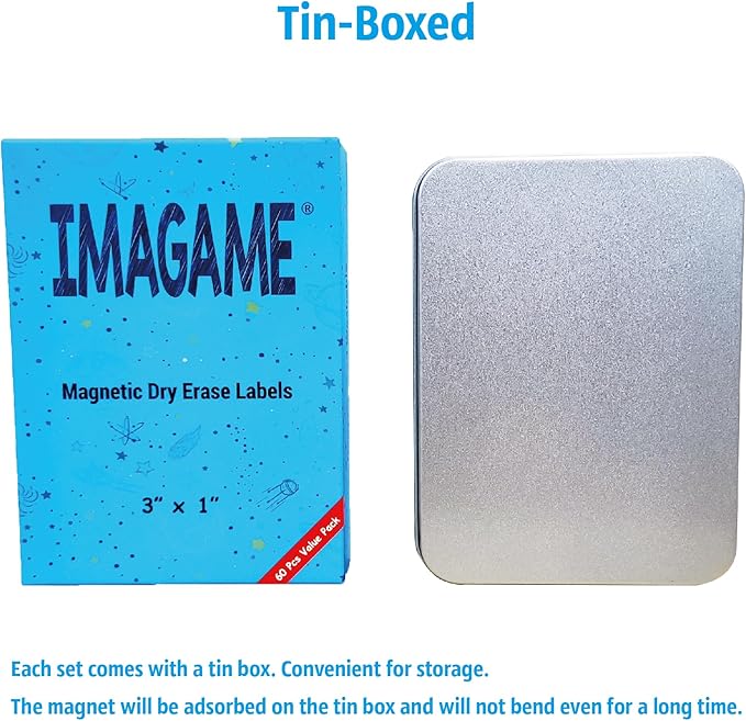 Magnetic Dry Erase Magnets Labels 3x1 inches, Reusable Name Tags, Organizing Schedules in Office/Classroom. Work on Fridge/White Board (Blue 60Pcs)