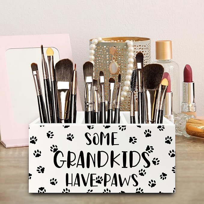 QZQE Dog Grandparents Gifts Pen Pencil Holder Organizer for Desk, Some Grandkids Have Paws Wooden Box Signs Decorations for Home Office Desk Tabletop, Dog Grandma Grandpa Gifts