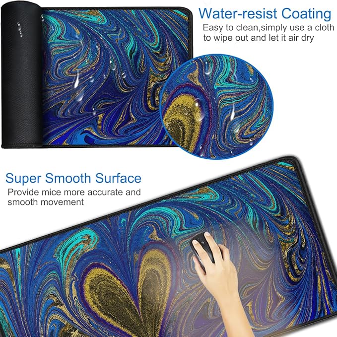 Large Mouse Pad, 31.5x15.7 inch Large Extended Computer Keyboard Mouse Mat, Water Resist Non-Slip Mousepad Rubber Base Long XXL Desk Mouse Pad for Work & Gaming, Office & Home, Blue Heart