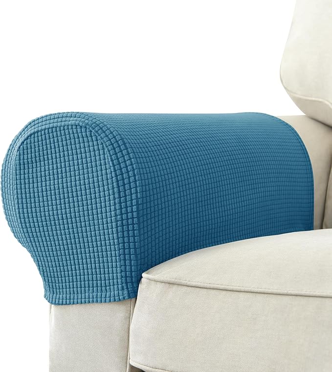 Chaexii Premium Polyester Sofa Arm Cover, Scratch Resistant Protector Covers, Washable, Elastic Armrest Covers for Square/Curved/Sloping Couch Armrests, 2Pcs (Blue)