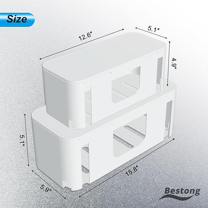 Power Strip Cover Box - Hide Power Strip for TVs and Computers, Electrically Safe Cord Organizer Box, Cord Box Crafted from Durable ABS Material (2pack,White)