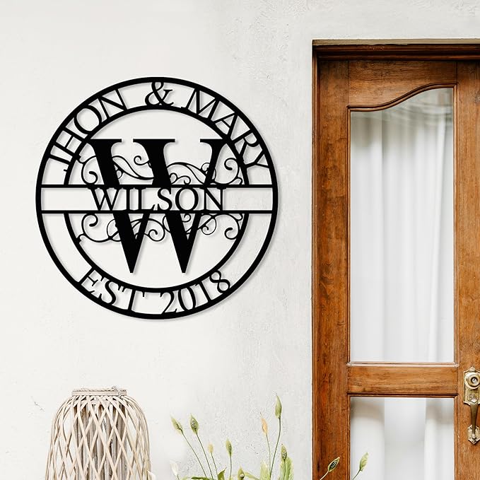 Personalized Metal Name Signs, Split Letter Monogram Wall Decor, Custom Last Name Sign, Family Name Sign for Outdoor, Personalized Wedding Gift, Garden Decor, Metal Wall Art, Housewarming Gift (MonogramDesign_3)