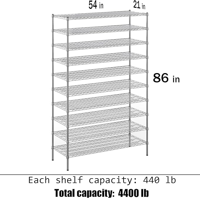 Regal Altair 21" Deep x 54" Wide x 86" Height Wire Shelving Kit | 10-Tier | NSF Commercial Storage Rack Unit