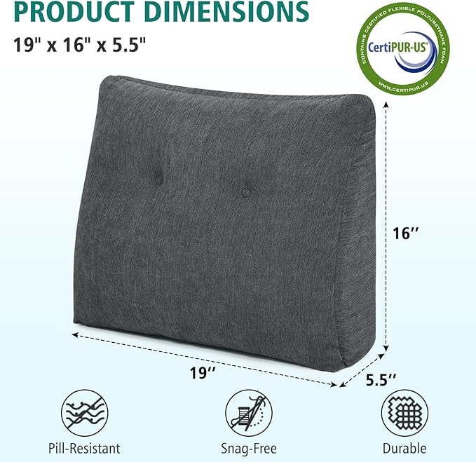 TANYOO Back Support Pillow for Recliner Soft Dual Layer Lumbar Support Pillow with Memory Foam Shreds Ergonomic Orthopedic Couch Back Cushions for Elderly Lower Back Pain Relief Dark Grey
