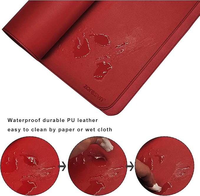 ZORESYN Conference Table Pads (66.9" x 27.6") - PU Leather Extended Large Mousepad Desk Mat - Nonslip Base and Waterproof Desktop Writing Pad Mouse Mat (Red)