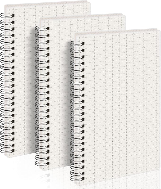 AHGXG A5 Graph Paper Notebook Spiral (3-Pack) Spiral Journal 5.7"x 8.3", Quad Ruled, with Thick 100gsm Square Grid Paper,80 Sheets Per Pack
