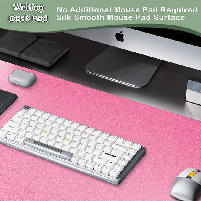 Boutilon Leather Desk Pad Protector,Non-Slip Mouse Pad,Laptop Desk Pad,Office Mouse Mat,Waterproof Leather Desk Blotter,Desk Writing Pad for Office and Home (XXL-Rose Pink,47.2"x 17")