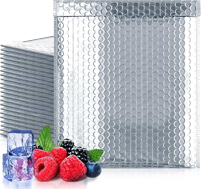 Amiff Silver Thermal Bubble Mailer, 15 x 17 Inches. 100 Pack Metallic Bubble Mailers. Self-Seal Insulated Mailers for Cold Shipping. Padded Envelopes Waterproof. Thermal Bag for Food, Cosmetics