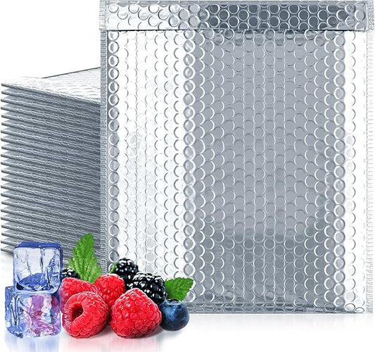 Amiff Silver Thermal Bubble Mailer, 15 x 17 Inches. 100 Pack Metallic Bubble Mailers. Self-Seal Insulated Mailers for Cold Shipping. Padded Envelopes Waterproof. Thermal Bag for Food, Cosmetics