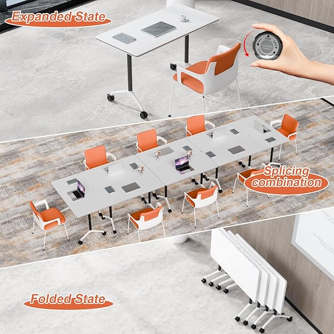 Conference Table Flip Top Mobile Conference Room Tables,Folding Conference Table with Wheels,Large Meeting Training Seminar Table Saving Space for Office Classroom(2A,47.2'')