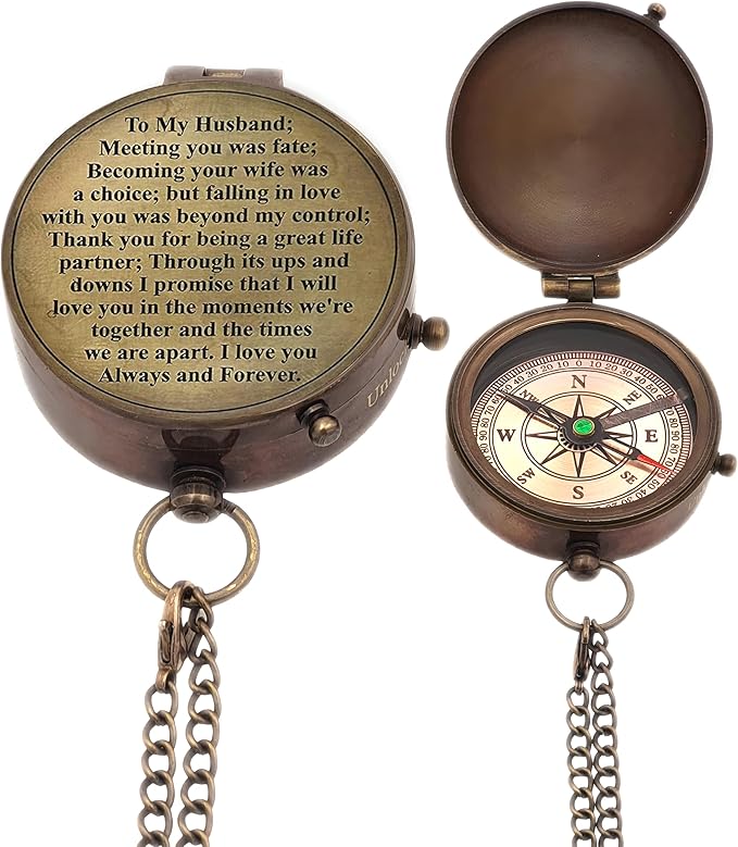 Engraved Compass, Gift for Husband,Anniversary,Wedding Gift for Him, Long Distance Boyfriend Gift, Fiance Gift I Miss You Long Distance Relationship Gift for Army Boyfriend Gift (to My Husband 5)