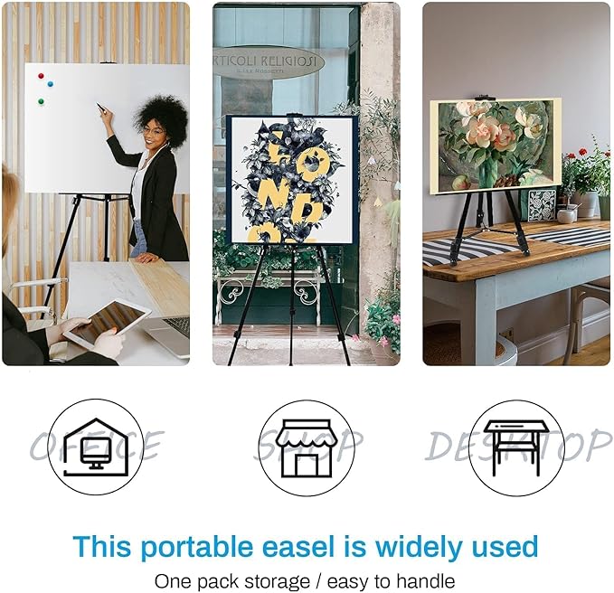 Art Artist Easel Stand for Sign,RRFTOK Metal Tripod Adjustable Easels for Painting Canvases Height from 21" to 66" with Reinforced Triangle,Carry Bag for Table-Top/Floor Drawing and Displaying,Black
