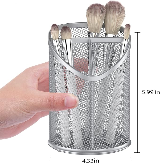 Delifox 2 Pack Pen Holder Mesh Round Pencil (Silver)