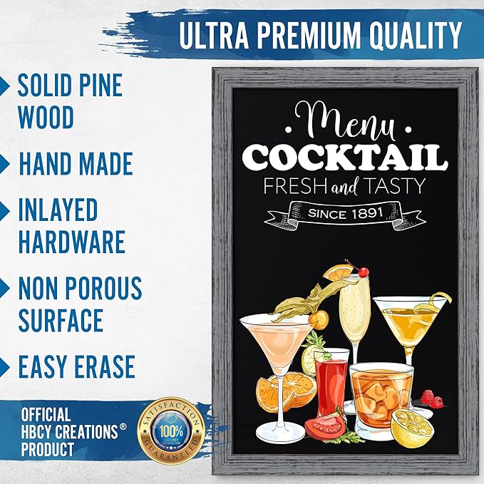 HBCY Creations Rustic Grey Wooden Magnetic Wall Chalkboard, Extra Large Size 24" x 36", Framed Decorative Chalkboard - Great for Kitchen Decor, Weddings, Restaurant Menus and More! (24" x 36")