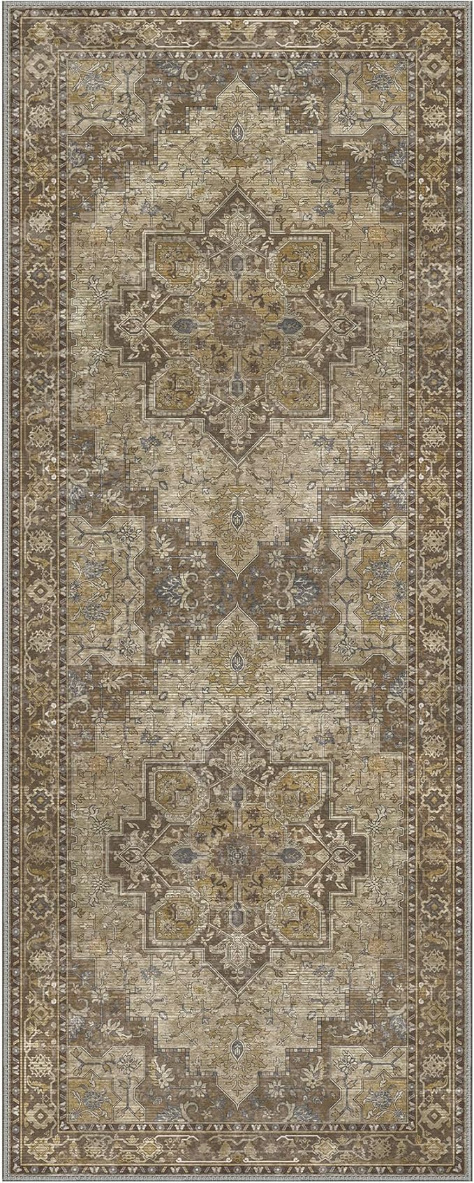 GENIMO 2x5 Runner Rugs for Hallway, Machine Washable Non Slip Vintage Retro Rugs, Low Pile Lightweight Soft Print Rug for enrtyway, Corridor, Home Office, Kitchen, Rustic Brown