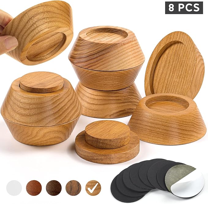 Bed Risers, Furniture Risers (Set of 8-Height 1") Can be Adjusted to 2'' 3''or 4'', Lifts Furniture Risers, Solid Natural Wood Risers, Non-Slip Recessed Hole (Natural Wood Color)