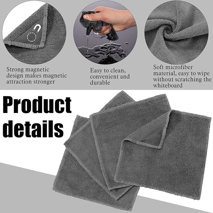 Fanfanwin 8 Pcs Magnetic Microfiber Cleaning Cloth Dry Erasers for White Boards Extra Magnetism Whiteboard Eraser for White Boards Blackboards Classroom Home Reusable Washable(6 x 6 Inch)