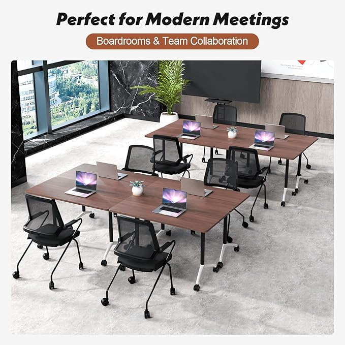Goakwwuz Conference Room Table, Folding Conference Tables,Thicken Grey Tabletop,Flip Top Wooden Seminar Meeting Room Table for Conference Room Offices (4, Walnut, 47.2“)