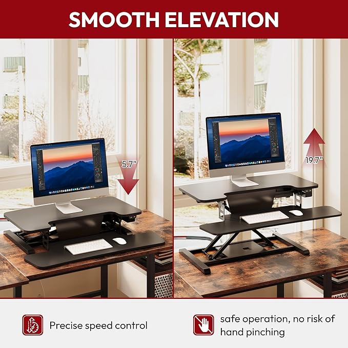SANODESK 32" Electric Standing Desk Converter,Height Adjustable Riser for Office Home, Monitor and Laptop Workstation with Large Keyboard Tray, Black Color