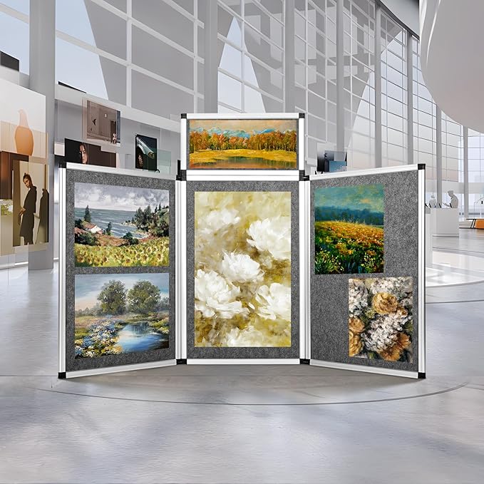 Nisorpa 3+1 Panel Trade Show Presentation Board 70.8 x 35.4 in Desktop Tri Fold Display Board Gray Single Sided Tabletop Display 4 Folding Panels with Moving Bag