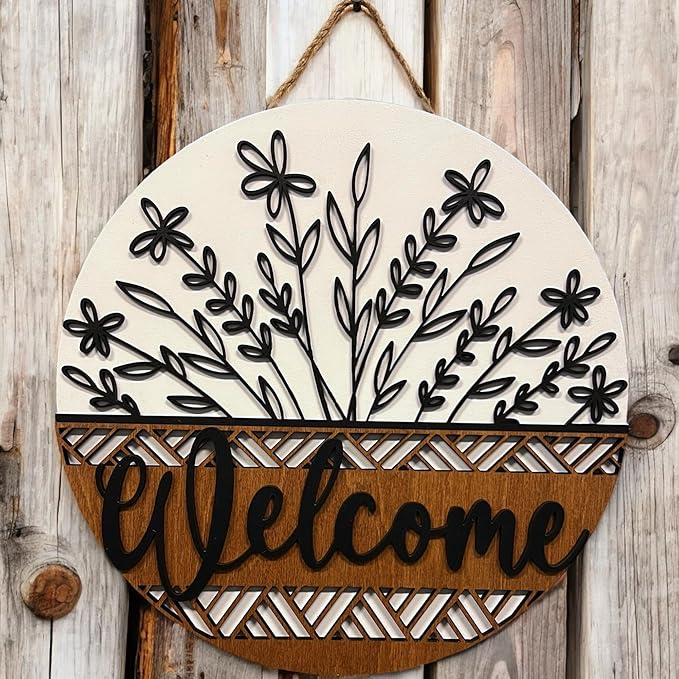 Wood front door sign Wood sign Home decor Welcome sign Sign for front door House warming gift Wedding gift (Wildflower 2.0-DS033(NB) P002, 11" Width)