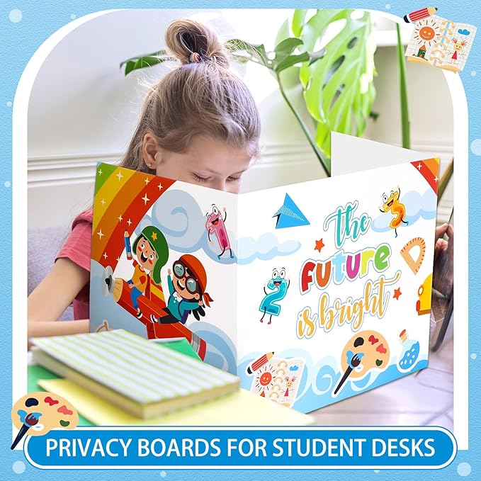 24 Pcs Privacy Boards for Student Desks Bright Colored Classroom Desk Divider Trifold Table Desk Privacy Panel Folders Screen Partition for School Teacher Student Study Test Home(Sky)
