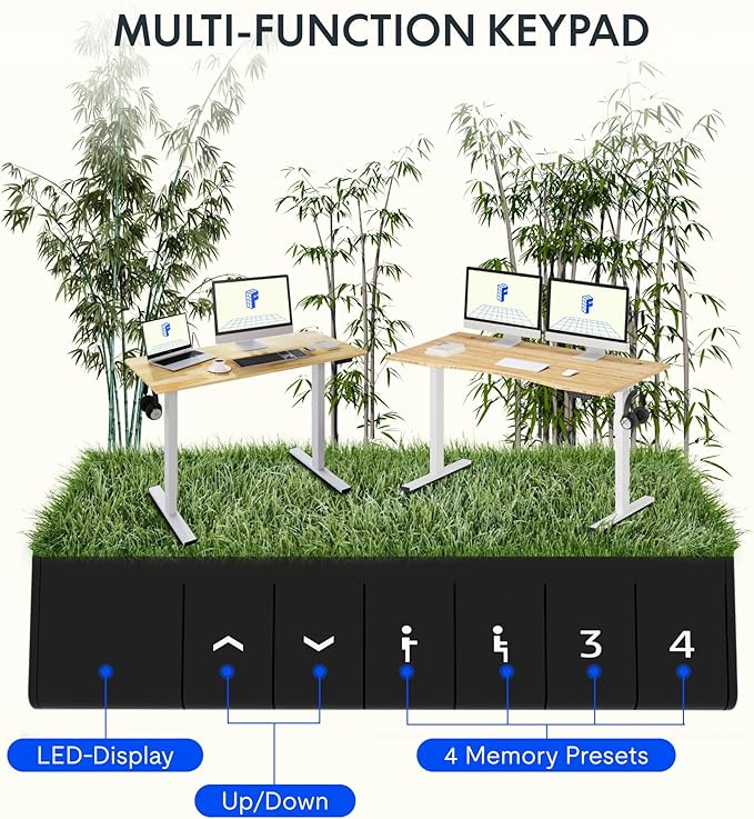 FLEXISPOT EN1 Bamboo One-Piece Standing Desk, 60 x 30 Inches Ergonomic Desk for Home Office and Gaming (Black Frame + Bamboo Top, 2 Packages)