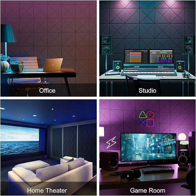 Sonicism 22 Pack X-Lined Acoustic Panels with Self-Adhesive, 12"X 12"X 0.4" Sound Proof Foam Panels, Decorative Soundproof Wall Panels, Sound Absorbing Tile for Home & Offices, Black