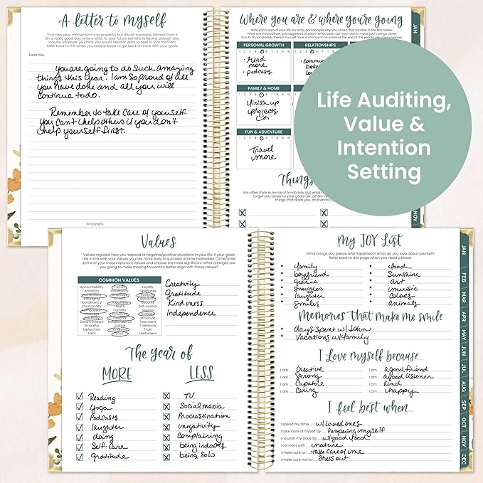 bloom daily planners 2026 Hardcover Calendar Year Goal & Vision Planner (January to December) - Monthly & Weekly Agenda Organizer - 7.5" x 9" - Beige Bouquet