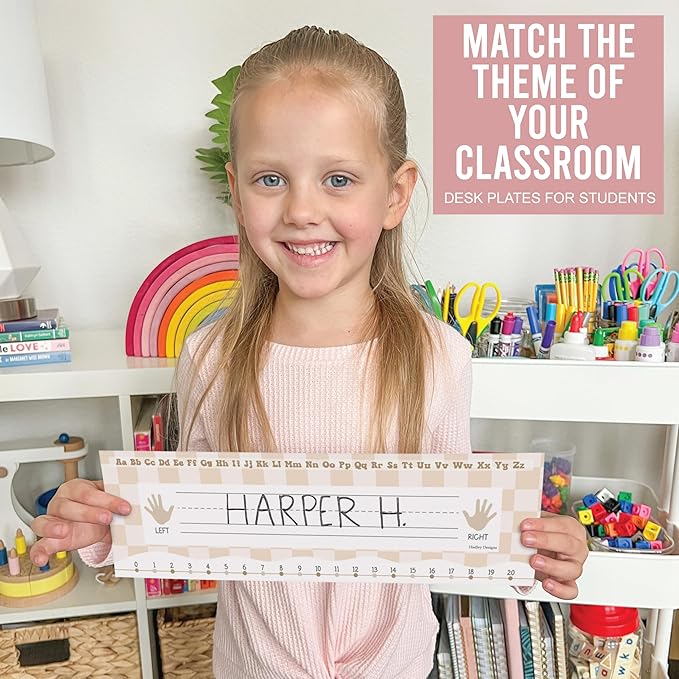 Desk Name Tags for Classroom – 36 Student Name Plates for Classroom Kindergarten, Preschool, 1st, 2nd & 3rd Grade, 14.5 x 4in Teacher Nameplates for Student Desks, Neutral Nametags