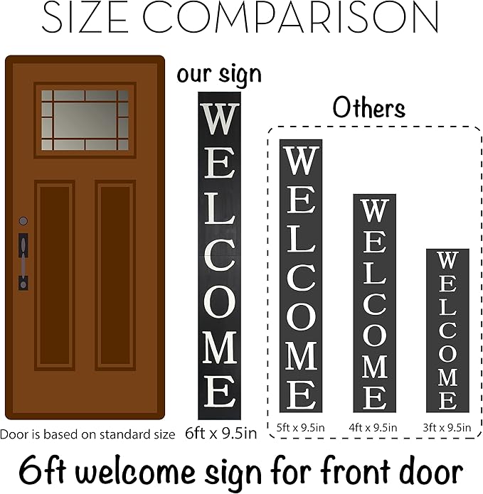 Tall Outdoor Welcome Sign for Front Door, 6ft Black ,Rustic Tall Welcome Sign for Front porch decor, Farmhouse Welcome Porch Sign Wood Vertical Decor, Fall porch decor for The Home