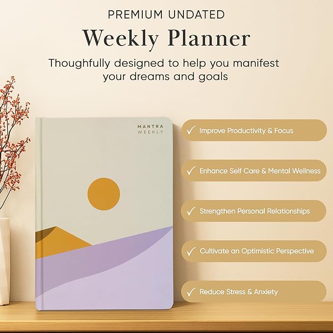 Mantra Planner 2026 Planner, Daily Journal & Gratitude Journal All-In-One with To Do List, Self Care Prompts & Habit Tracker - 7 x 10 - Evening