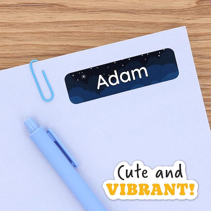 Large Name Labels for Kids (33) - Custom Stickers for Daycare and School Supplies - Durable, Waterproof Stickers for Water Bottles, Lunch Boxes, and More with Unique Designs - Galaxy