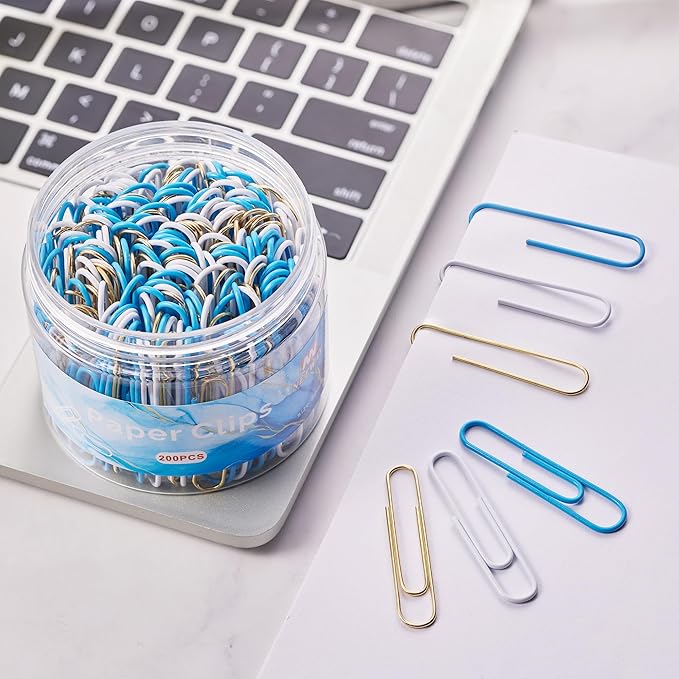 NEEWAY 200pcs Large Blue Paper Clips, 2 Inch Jumbo Paper Clip, Ceative Colored Paperclips for Paperwork Office School and Personal Use