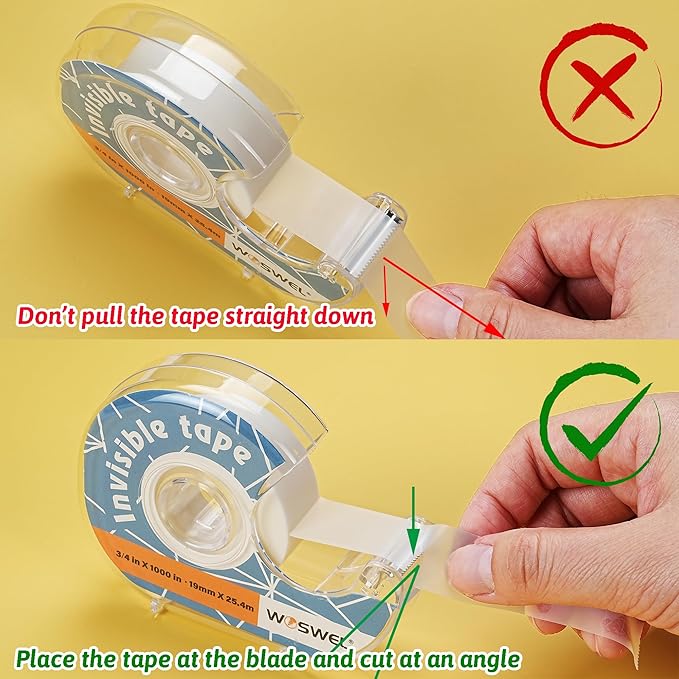 WOSWEL Tape Refills with Dispenser, 24 Roll Invisible Tapes, 3/4 Inch X 1000 in, Gift Wrapping Tapes Supplier for Valentine's Day Home School Office Use