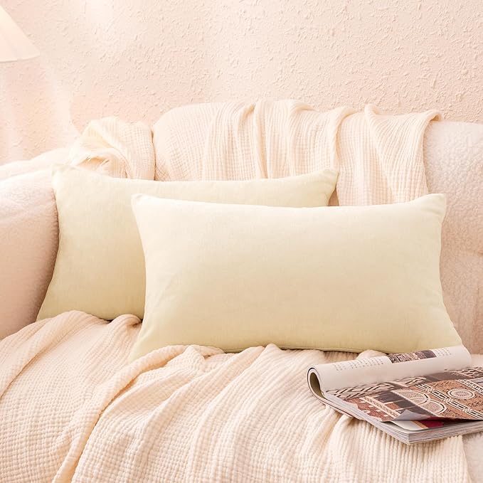 Amazon Basics Chenille Throw Pillow Covers, Home Decor Lumbar Cushion Cover for Bedroom Living Room Couch Bed, 12" W × 20" L, Beige