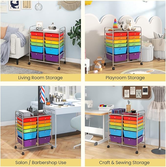 Giantex 12 Drawer Rolling Storage Cart Tools Scrapbook Paper Office School Organizer
