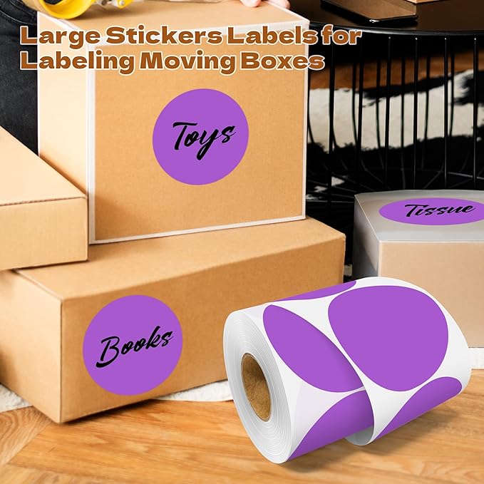 3 Inch Round Color Coding Labels (500 per Roll) - Colored Dot Stickers Round Labels for Inventory, Warehouse, Office Organizing - Purple Circle Stickers